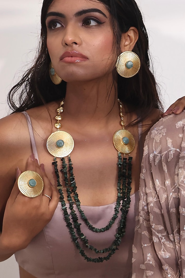 Gold Finish Quartz Long Necklace Set by Baala Jewels