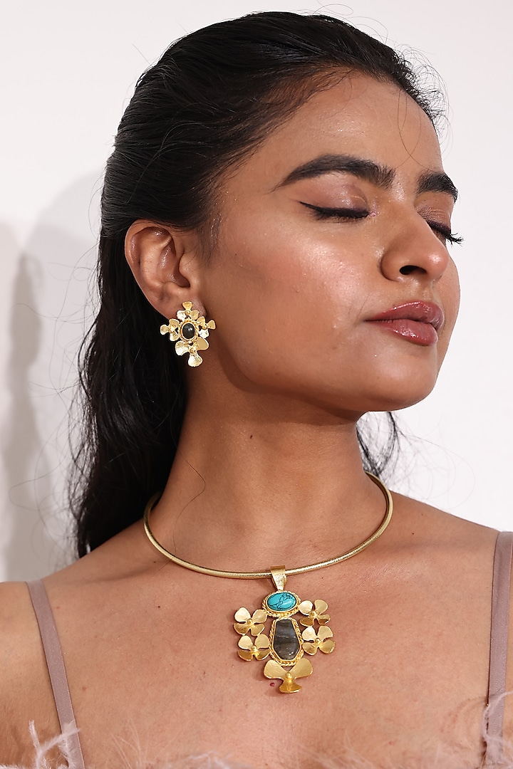 Gold Finish Quartz Necklace Set by Baala Jewels