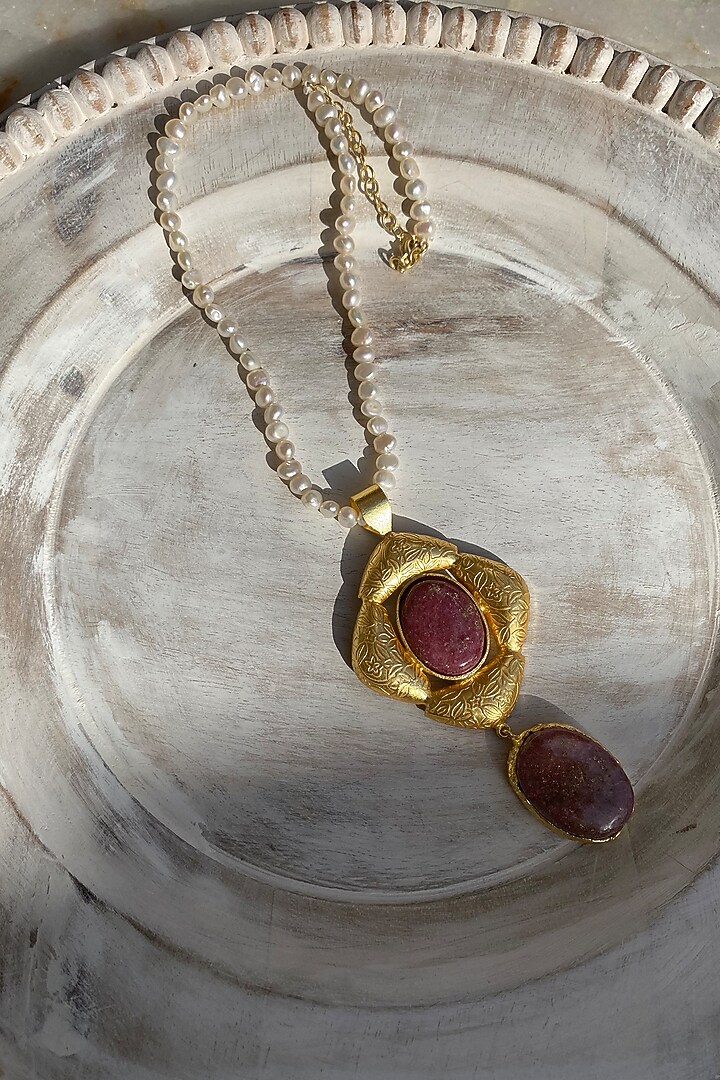 Gold Finish Pearl Necklace Set by Baala Jewels at Pernia's Pop Up Shop