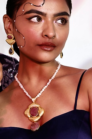 Gold Finish Pearl Necklace Set by Baala Jewels