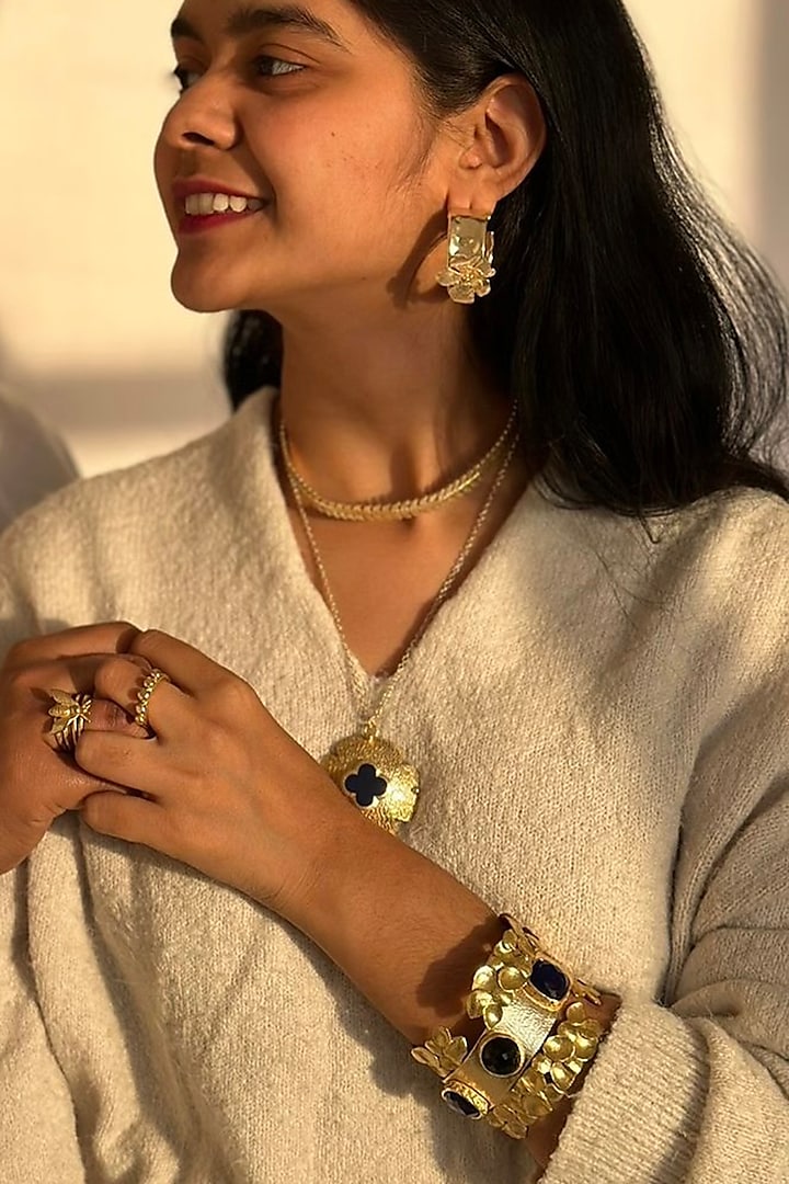 Gold Finish Synthetic Stone Bracelets (Set of 3) by Baala Jewels