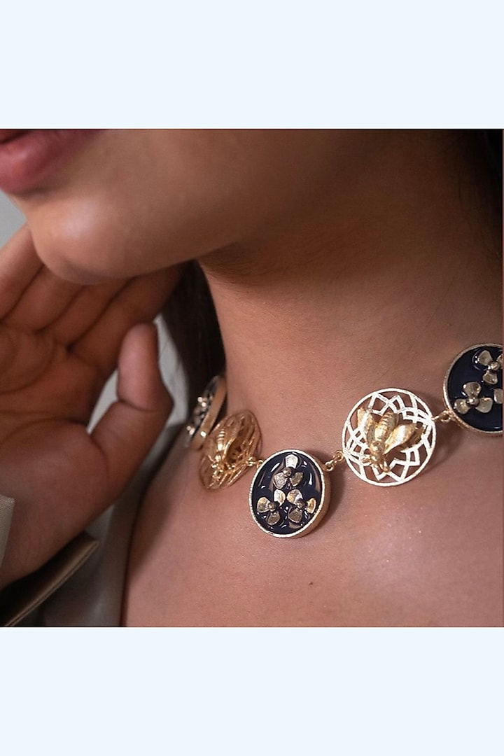Gold Finish Bee Enamelled Necklace Set by Baala Jewels