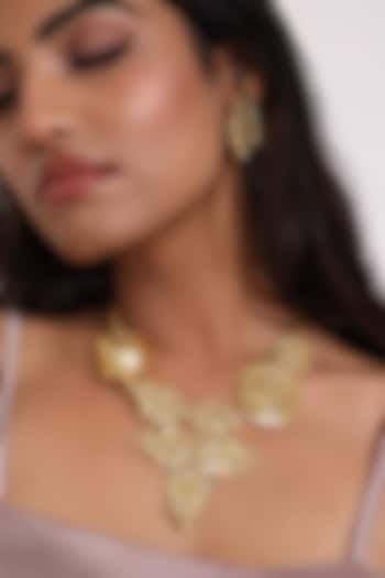 Gold Finish Carved Floral Necklace Set by Baala Jewels