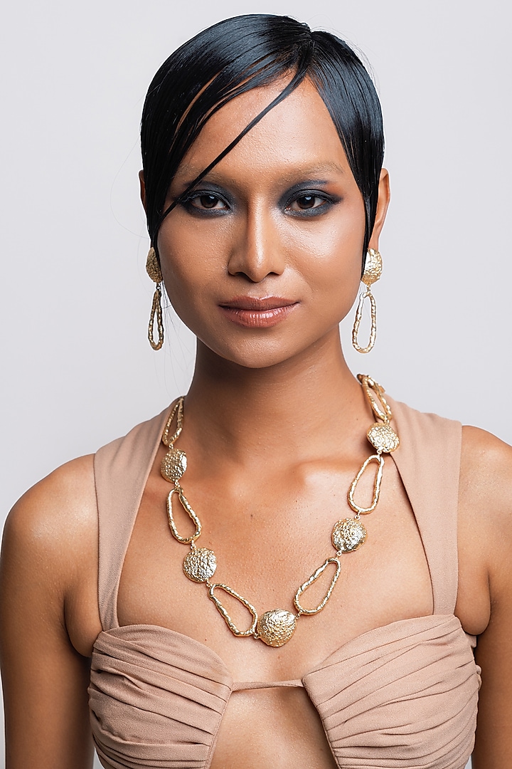 Gold Finish Carved Necklace Set by Baala Jewels