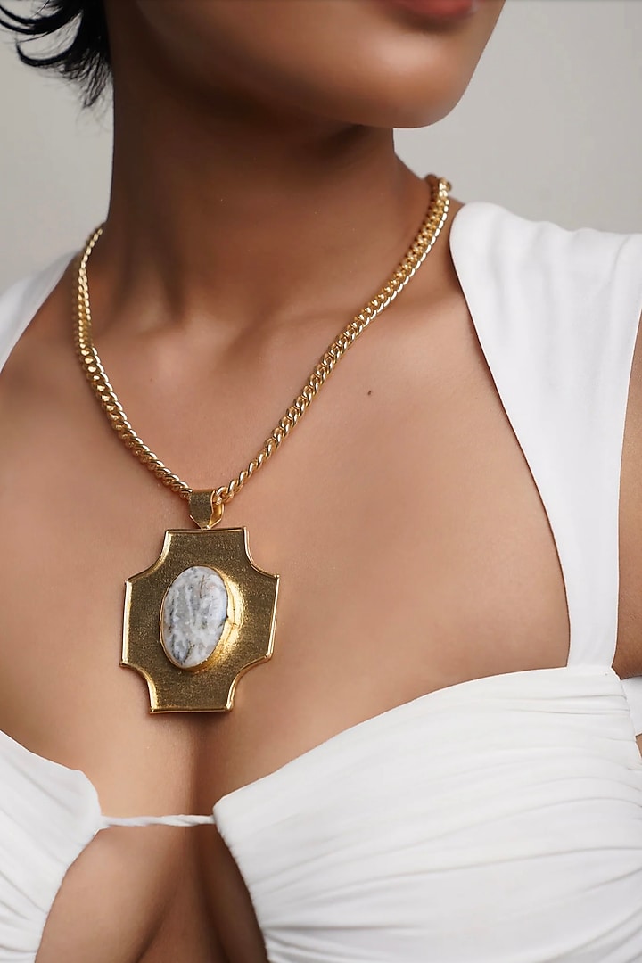 Gold Finish Statement Pendant Necklace by Baala Jewels