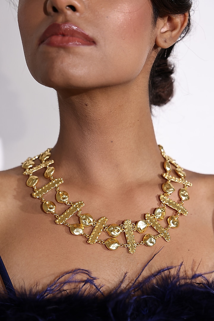Gold Finish Brass Necklace by Baala Jewels