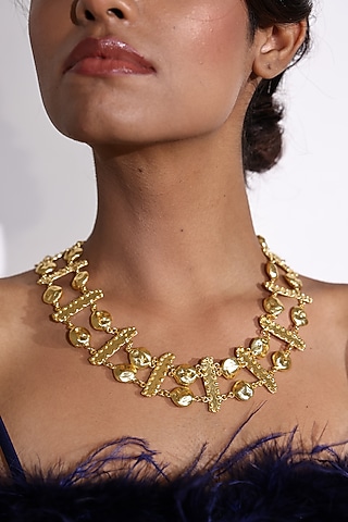 Gold Finish Brass Necklace by Baala Jewels