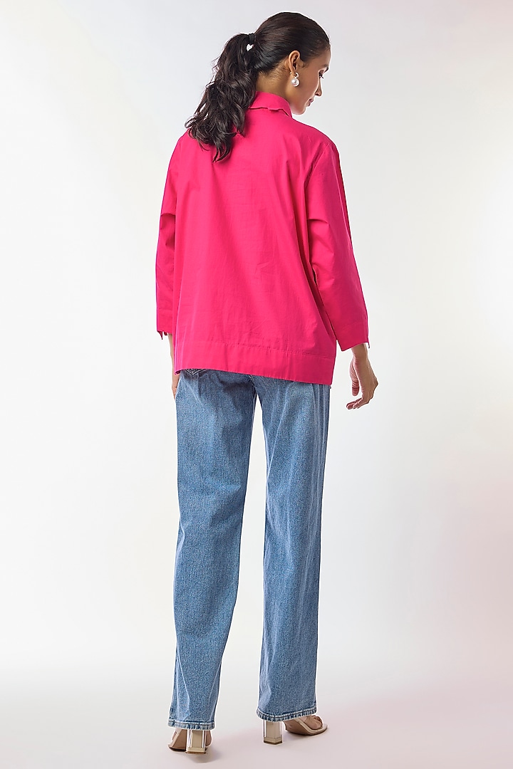 Pink Giza Cotton Hand Embroidered Shirt by Nitin Bal Chauhan at Pernia's Pop Up Shop