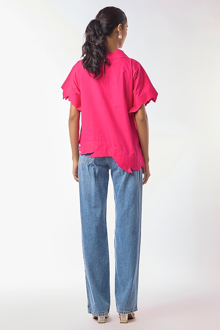Pink Giza Cotton Hand Embroidered Top by Nitin Bal Chauhan at Pernia's Pop Up Shop