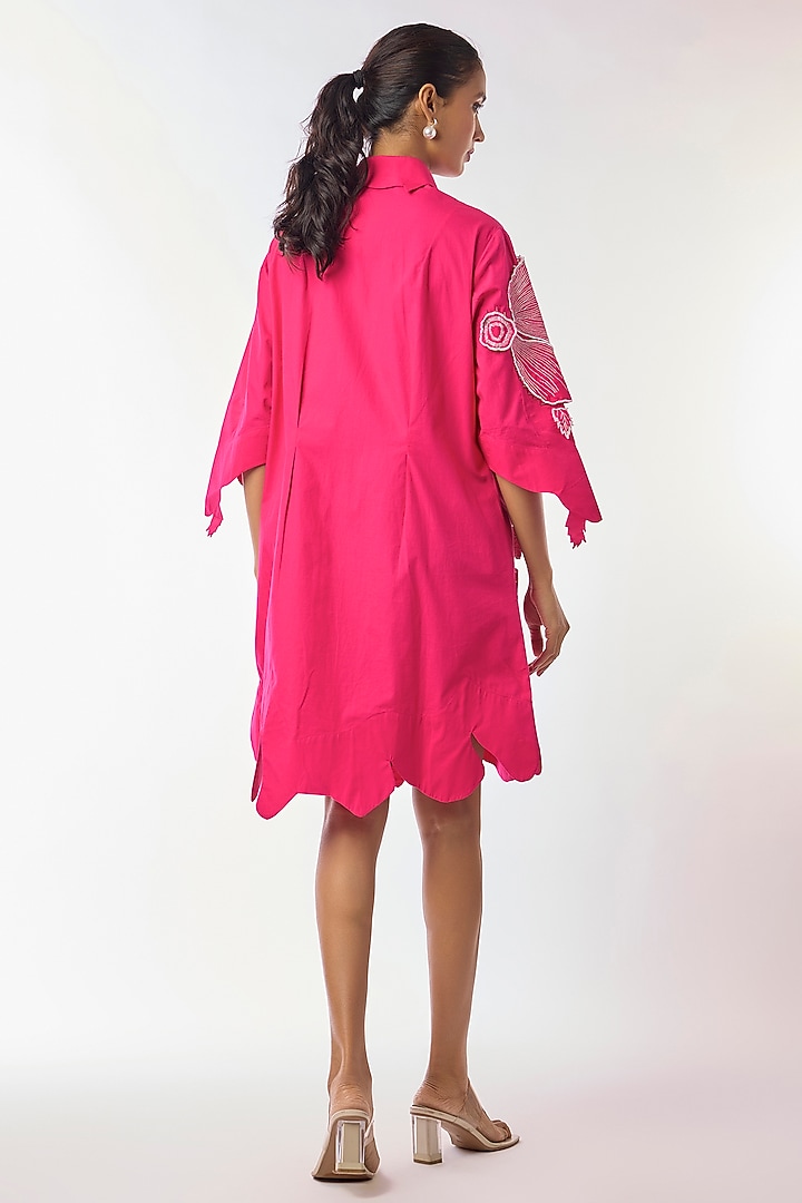 Pink Giza Cotton Hand Embroidered Vacation Shirt Dress by Nitin Bal Chauhan at Pernia's Pop Up Shop
