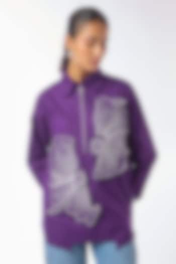 Purple Giza Cotton Hand Embroidered Shirt by Nitin Bal Chauhan at Pernia's Pop Up Shop