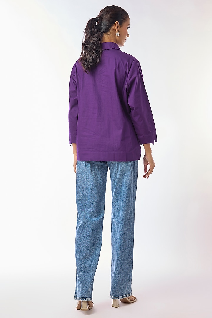 Purple Giza Cotton Hand Embroidered Shirt by Nitin Bal Chauhan at Pernia's Pop Up Shop