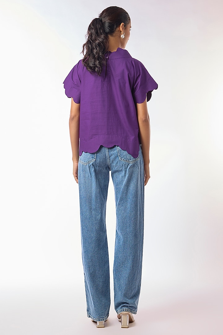 Purple Giza Cotton Hand Embroidered Top by Nitin Bal Chauhan at Pernia's Pop Up Shop