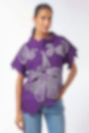 Purple Giza Cotton Hand Embroidered Top by Nitin Bal Chauhan at Pernia's Pop Up Shop