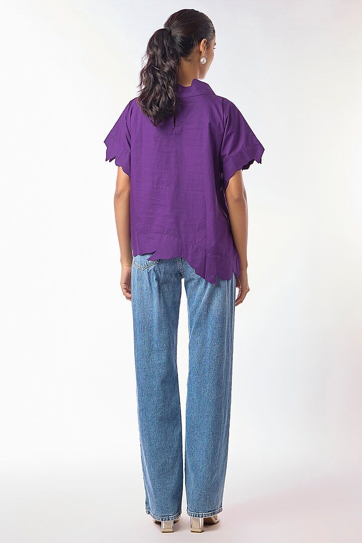 Purple Giza Cotton Hand Embroidered Top by Nitin Bal Chauhan at Pernia's Pop Up Shop