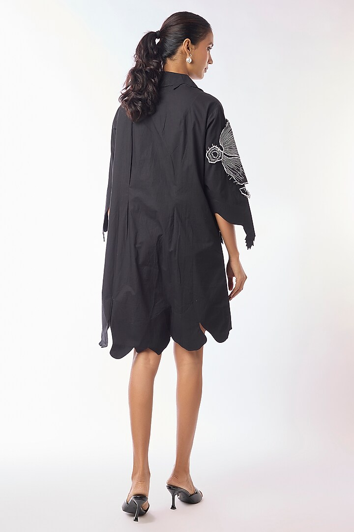 Black Giza Cotton Hand Embroidered Vacation Shirt Dress by Nitin Bal Chauhan at Pernia's Pop Up Shop