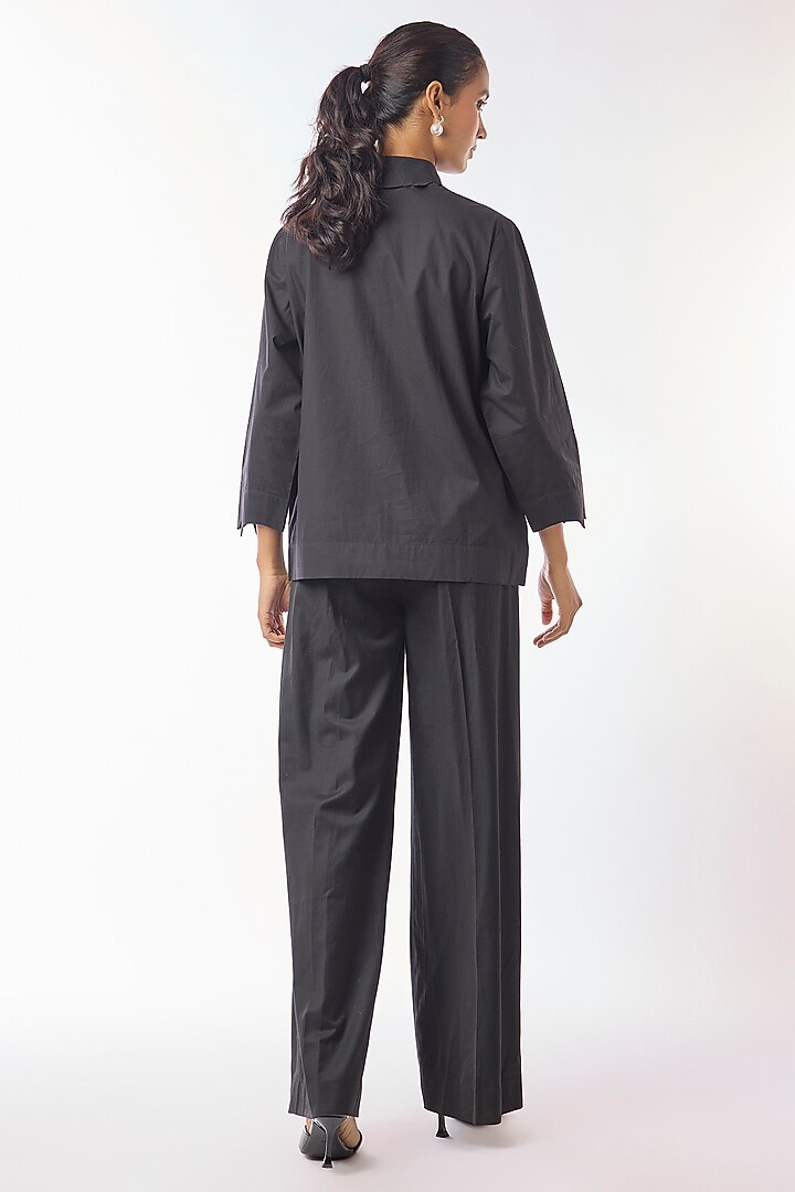 Black Giza Cotton Hand Embroidered Shirt by Nitin Bal Chauhan at Pernia's Pop Up Shop