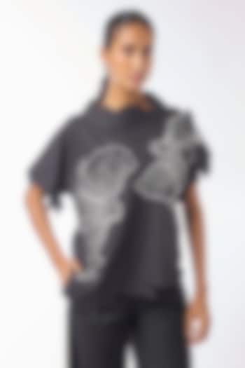 Black Giza Cotton Hand Embroidered Top by Nitin Bal Chauhan at Pernia's Pop Up Shop