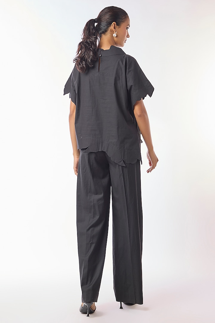 Black Giza Cotton Hand Embroidered Top by Nitin Bal Chauhan at Pernia's Pop Up Shop