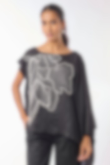 Black Giza Cotton Hand Embroidered Top by Nitin Bal Chauhan at Pernia's Pop Up Shop