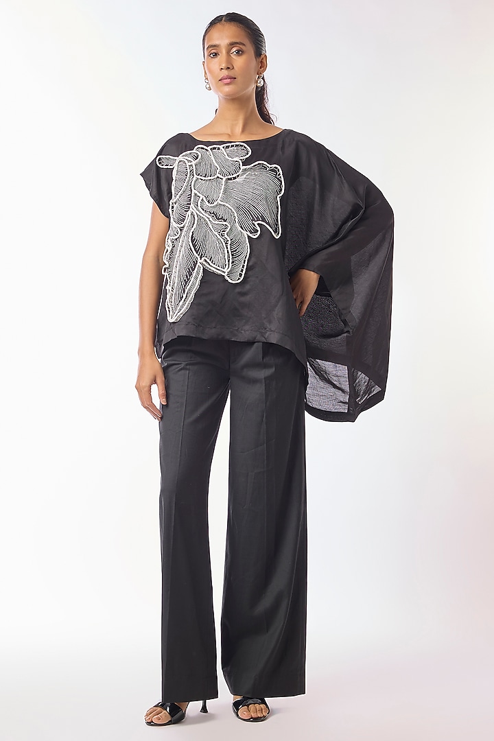 Black Giza Cotton Hand Embroidered Top by Nitin Bal Chauhan at Pernia's Pop Up Shop