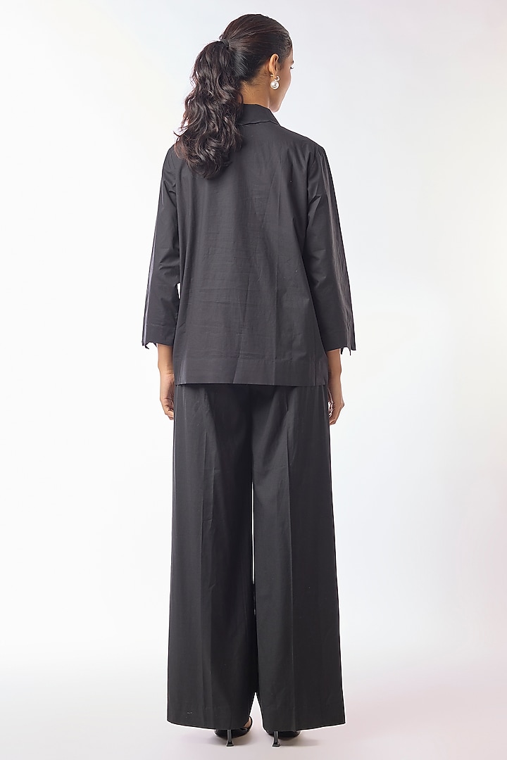 Black Giza Cotton Hand Embroidered Shirt by Nitin Bal Chauhan at Pernia's Pop Up Shop