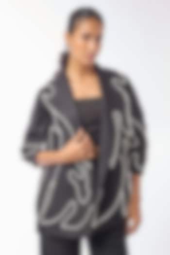 Black Giza Cotton Hand Embroidered Open Jacket by Nitin Bal Chauhan at Pernia's Pop Up Shop