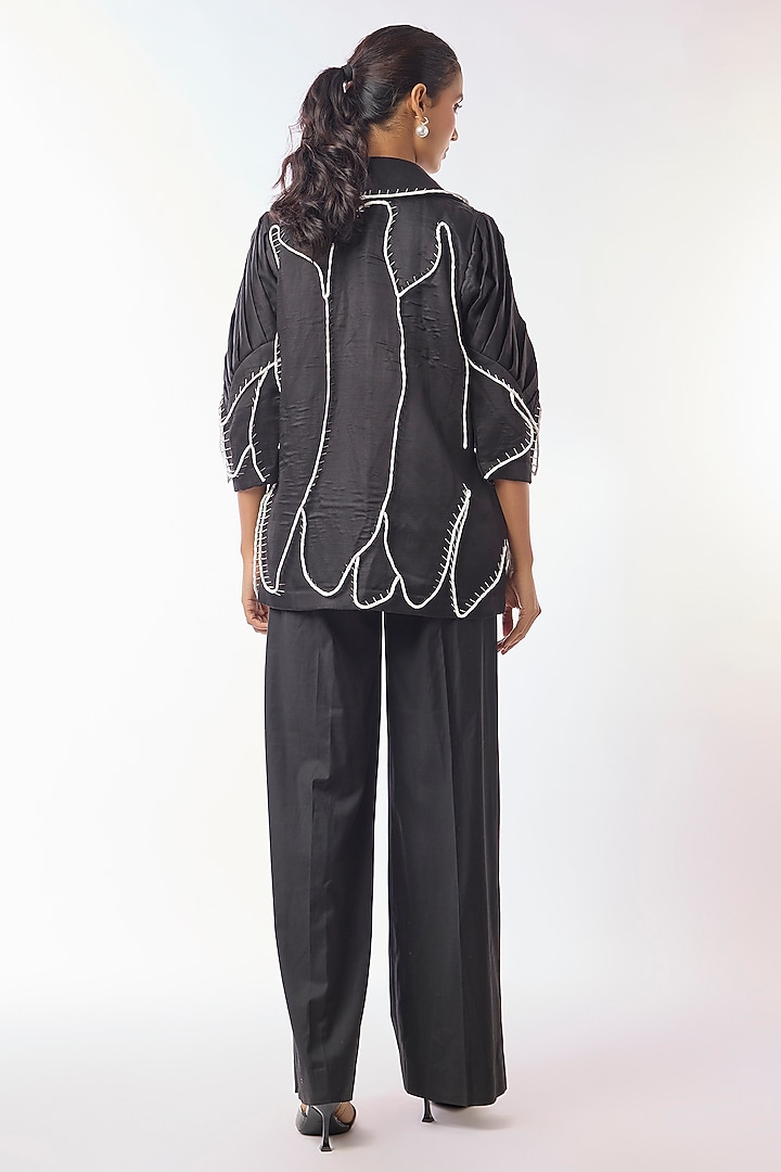 Black Giza Cotton Hand Embroidered Open Jacket by Nitin Bal Chauhan at Pernia's Pop Up Shop