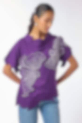 Purple Giza Cotton Hand Embroidered Top by Nitin Bal Chauhan at Pernia's Pop Up Shop