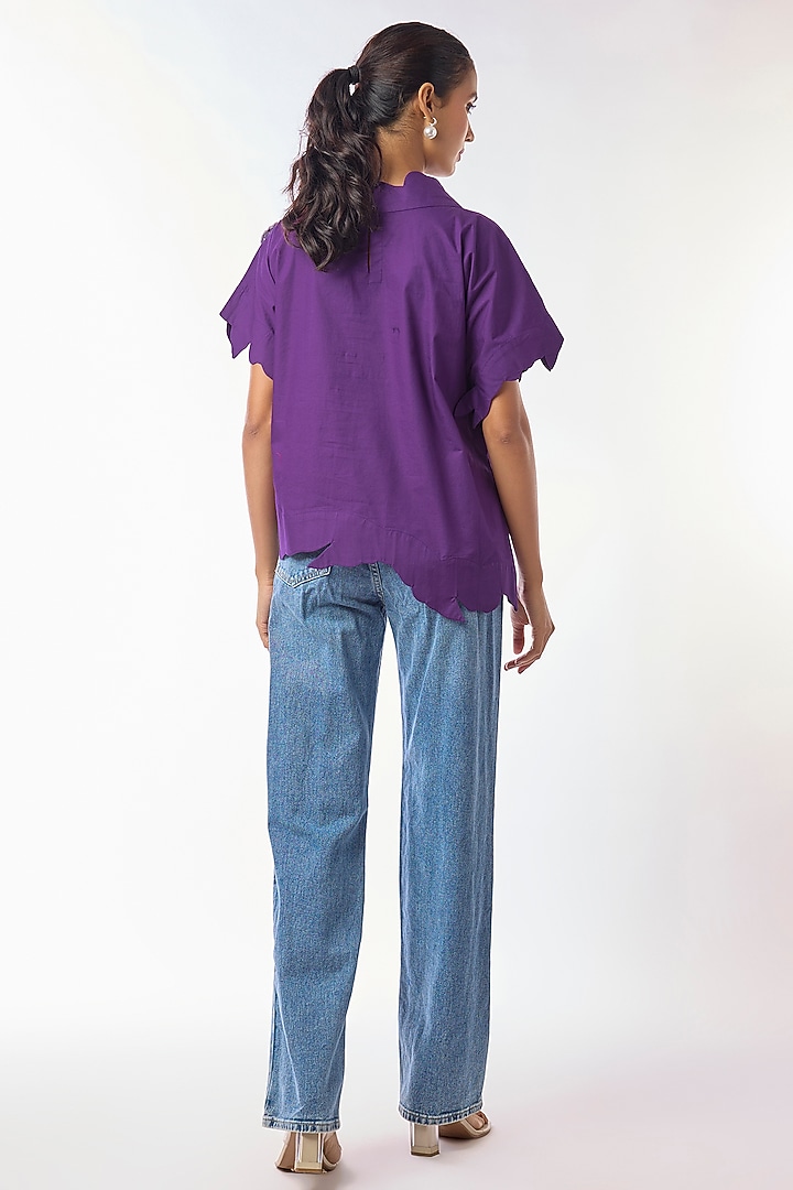 Purple Giza Cotton Hand Embroidered Top by Nitin Bal Chauhan at Pernia's Pop Up Shop