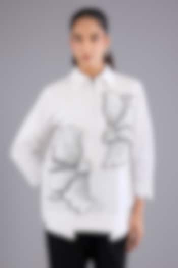 White Cotton Applique Work Zip Shirt by Nitin Bal Chauhan at Pernia's Pop Up Shop