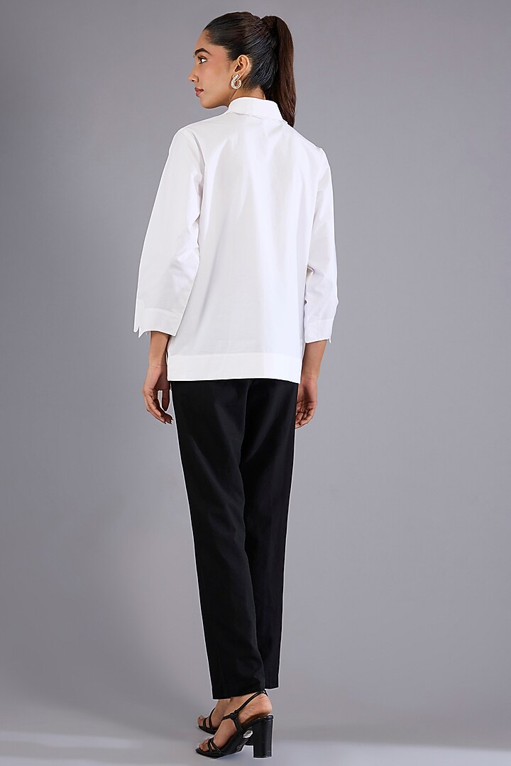 White Cotton Applique Work Zip Shirt by Nitin Bal Chauhan at Pernia's Pop Up Shop
