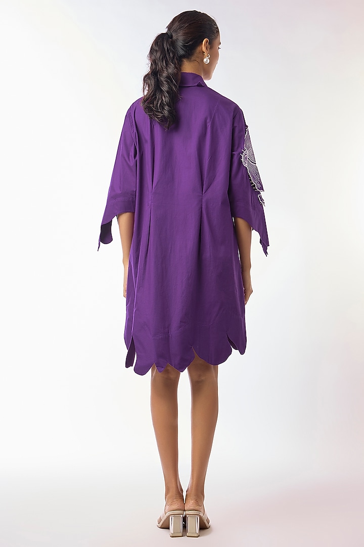 Purple Giza Cotton Hand Embroidered Vacation Shirt Dress by Nitin Bal Chauhan at Pernia's Pop Up Shop