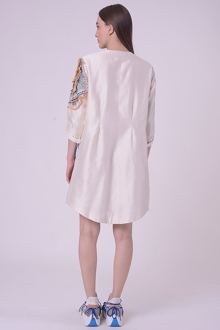 Off-White Silk Chanderi Hand & Machine Embroidered Shirt Cocktail Dress by Nitin Bal Chauhan at Pernia's Pop Up Shop