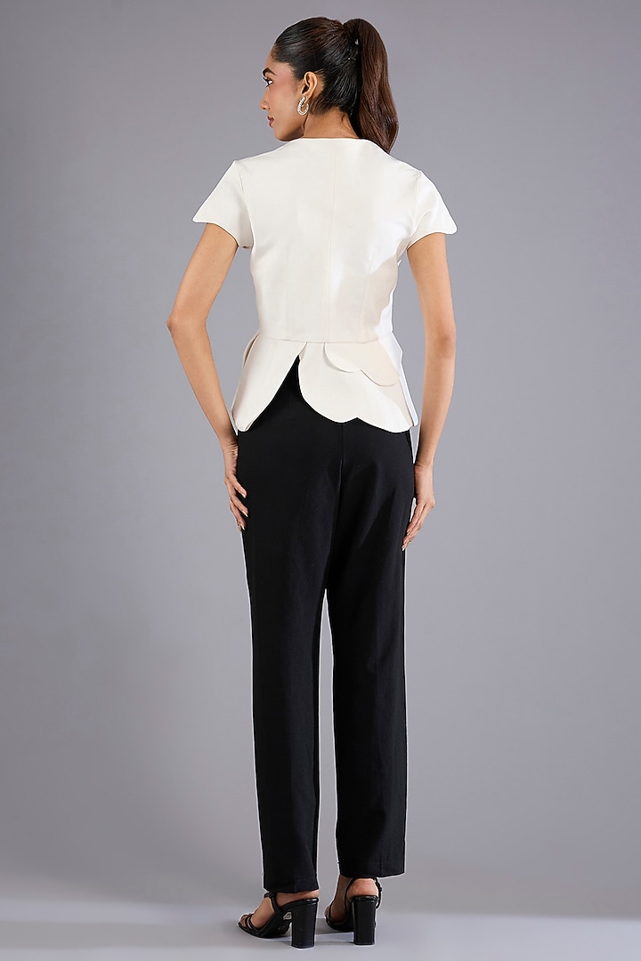 White Linen Satin Dori Embroidered Peplum-Style Top by Nitin Bal Chauhan at Pernia's Pop Up Shop