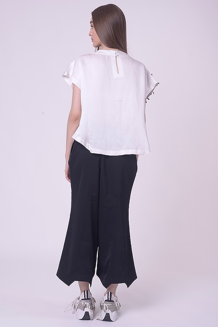 White Linen Satin Hand & Machine Embroidered Top by Nitin Bal Chauhan at Pernia's Pop Up Shop