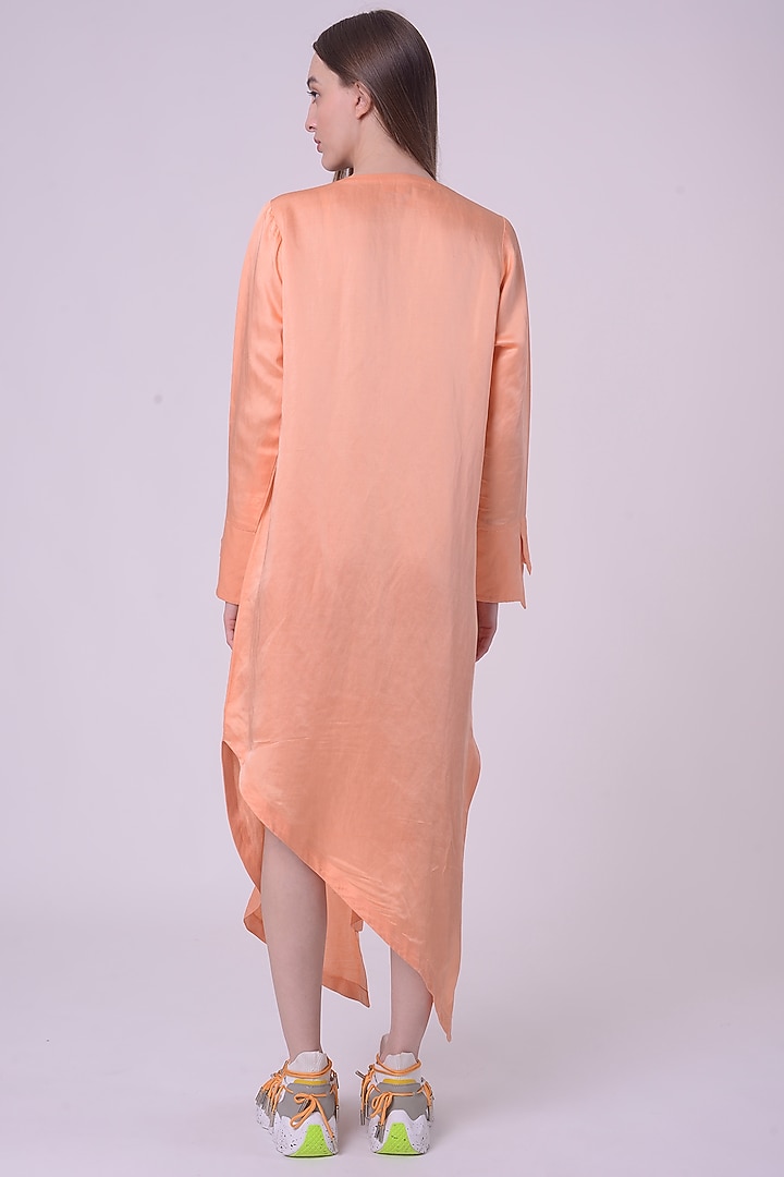 Orange Fuzz Linen Satin Hand & Machine Embroidered Tunic by Nitin Bal Chauhan at Pernia's Pop Up Shop