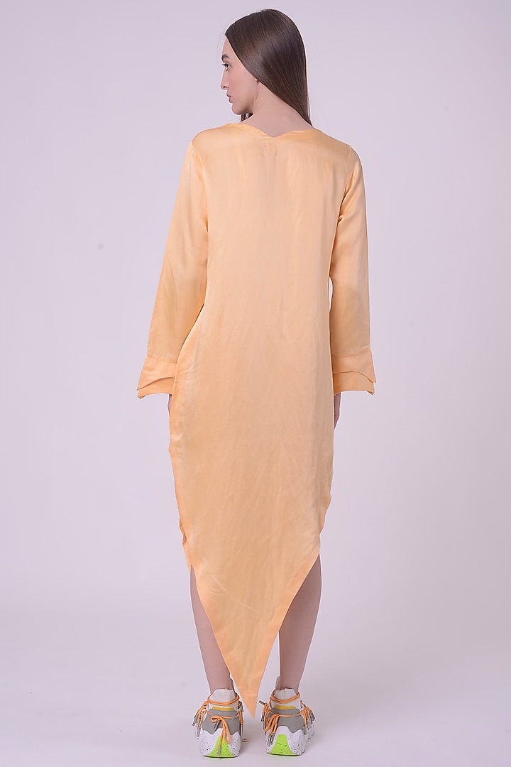 Lemon Fuzz Linen Satin Hand & Machine Embroidered Tunic by Nitin Bal Chauhan at Pernia's Pop Up Shop