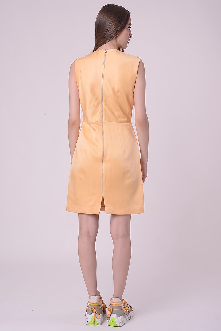 Lemon Fuzz Linen Satin Hand & Machine Embroidered Mini Cocktail Dress by Nitin Bal Chauhan at Pernia's Pop Up Shop