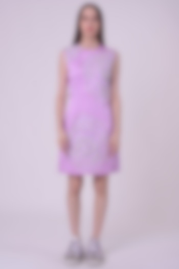 Lavender Fuzz Linen Satin Hand & Machine Embroidered Mini Cocktail Dress by Nitin Bal Chauhan at Pernia's Pop Up Shop