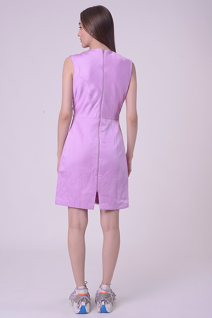 Lavender Fuzz Linen Satin Hand & Machine Embroidered Mini Cocktail Dress by Nitin Bal Chauhan at Pernia's Pop Up Shop