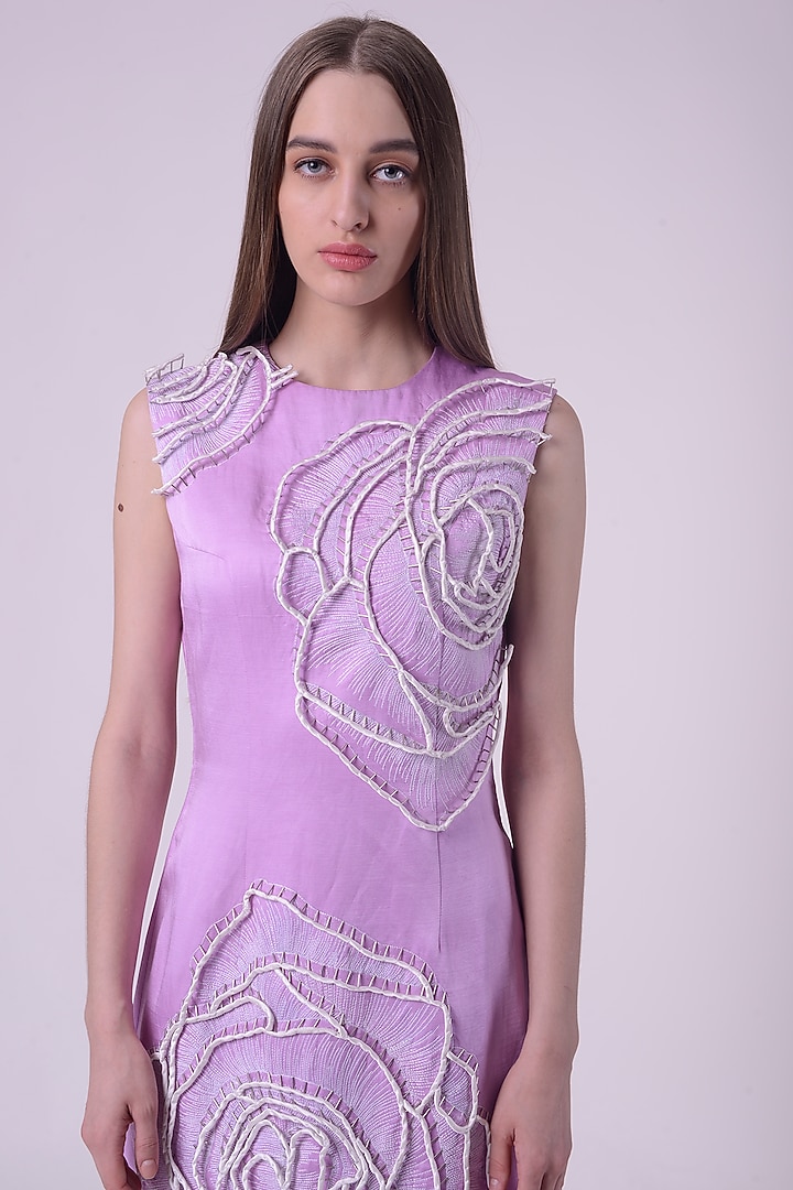 Lavender Fuzz Linen Satin Hand & Machine Embroidered Mini Cocktail Dress by Nitin Bal Chauhan at Pernia's Pop Up Shop