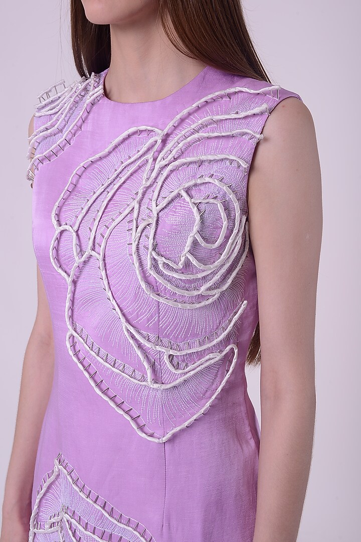 Lavender Fuzz Linen Satin Hand & Machine Embroidered Mini Cocktail Dress by Nitin Bal Chauhan at Pernia's Pop Up Shop