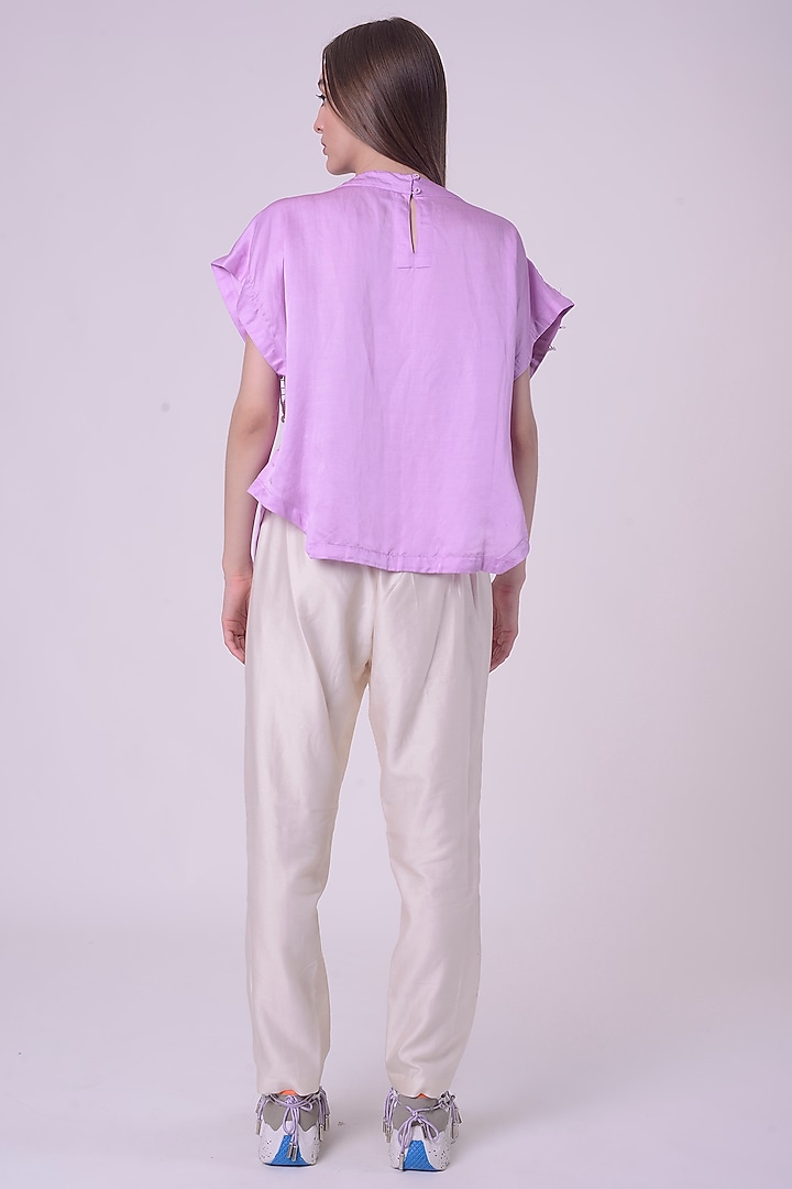 Lavender Fuzz Linen Satin Hand & Machine Embroidered Top by Nitin Bal Chauhan at Pernia's Pop Up Shop