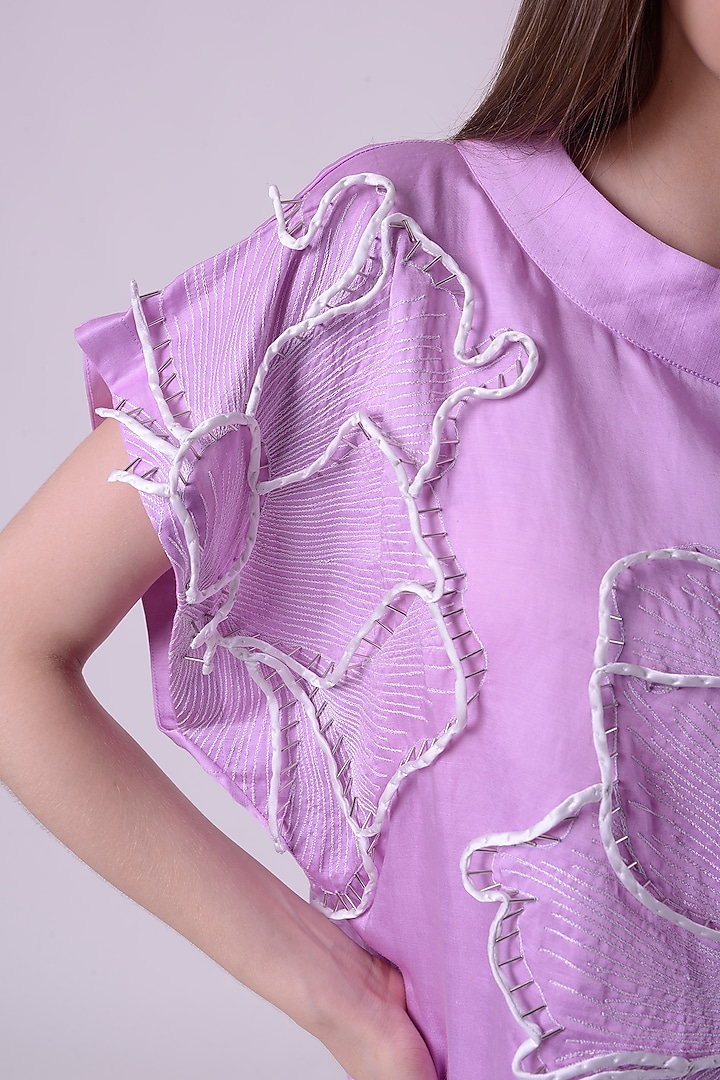 Lavender Fuzz Linen Satin Hand & Machine Embroidered Top by Nitin Bal Chauhan at Pernia's Pop Up Shop