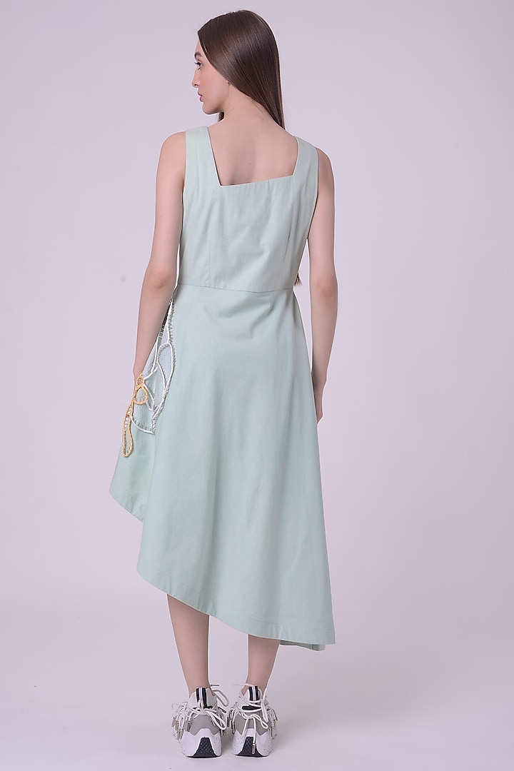 Mint Green Giza Cotton Hand & Machine Embroidered Cocktail Dress by Nitin Bal Chauhan at Pernia's Pop Up Shop