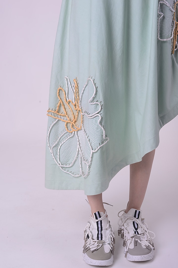 Mint Green Giza Cotton Hand & Machine Embroidered Cocktail Dress by Nitin Bal Chauhan at Pernia's Pop Up Shop