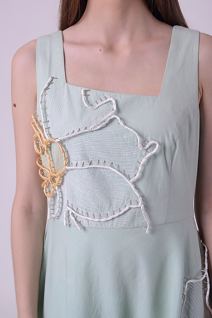 Mint Green Giza Cotton Hand & Machine Embroidered Cocktail Dress by Nitin Bal Chauhan at Pernia's Pop Up Shop