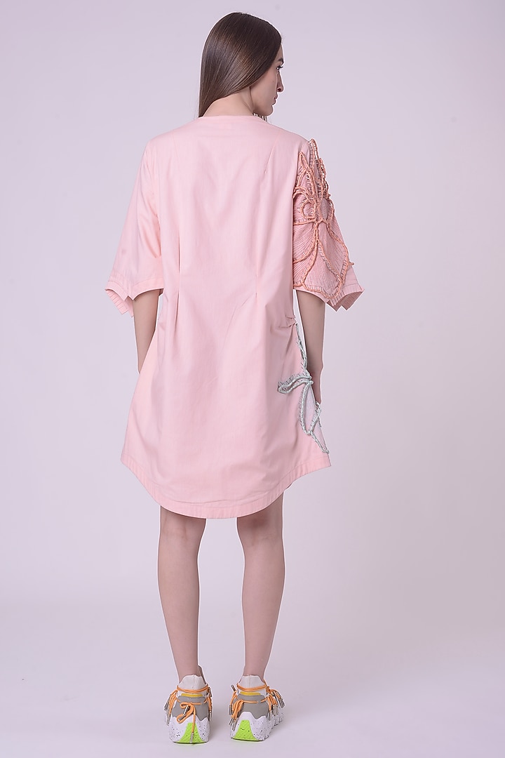Peach Fuzz Giza Cotton Hand & Machine Embroidered Knee-Length Cocktail Dress by Nitin Bal Chauhan at Pernia's Pop Up Shop