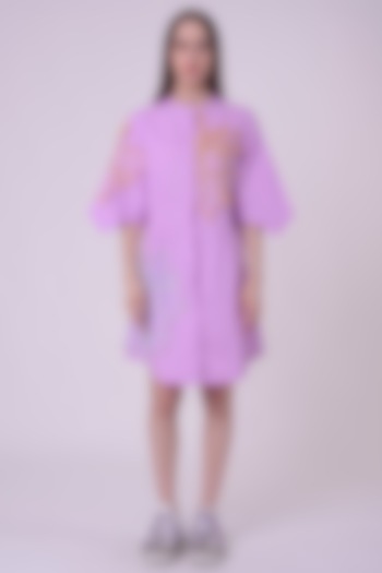 Lavender Fuzz Giza Cotton Hand & Machine Embroidered Knee-Length Vacation Dress by Nitin Bal Chauhan at Pernia's Pop Up Shop